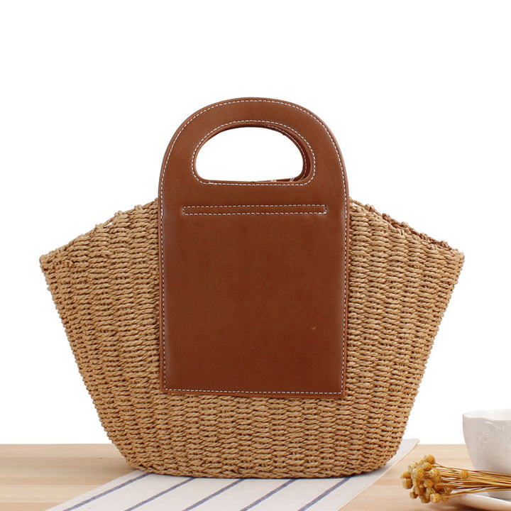 Tote bag made of braided natural material with elegant leather back Bowlift