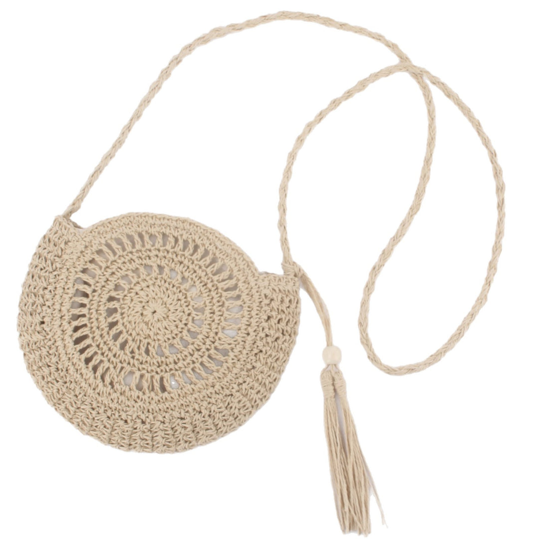 Beef Macrame Shoulder Bag with Tassel Bowlift