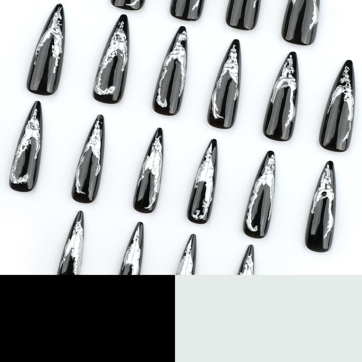 Artistic stiletto nails with modern metal effect Bowlift