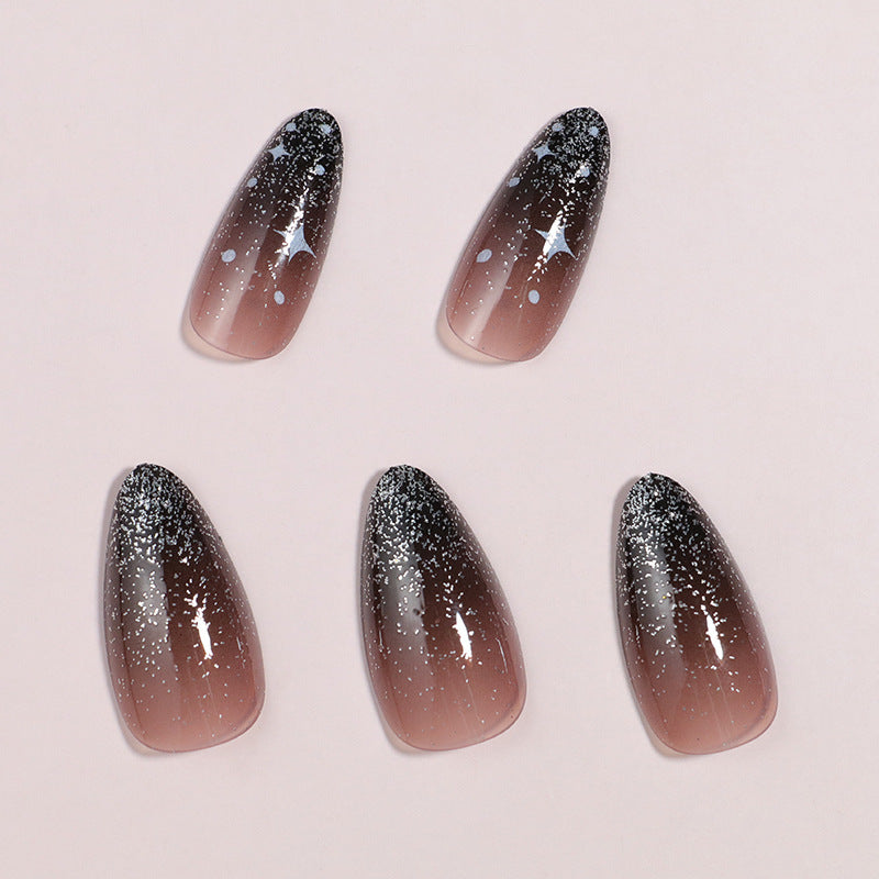 Artistic Ombre Press-On Nail Set with Celestial Design Bowlift