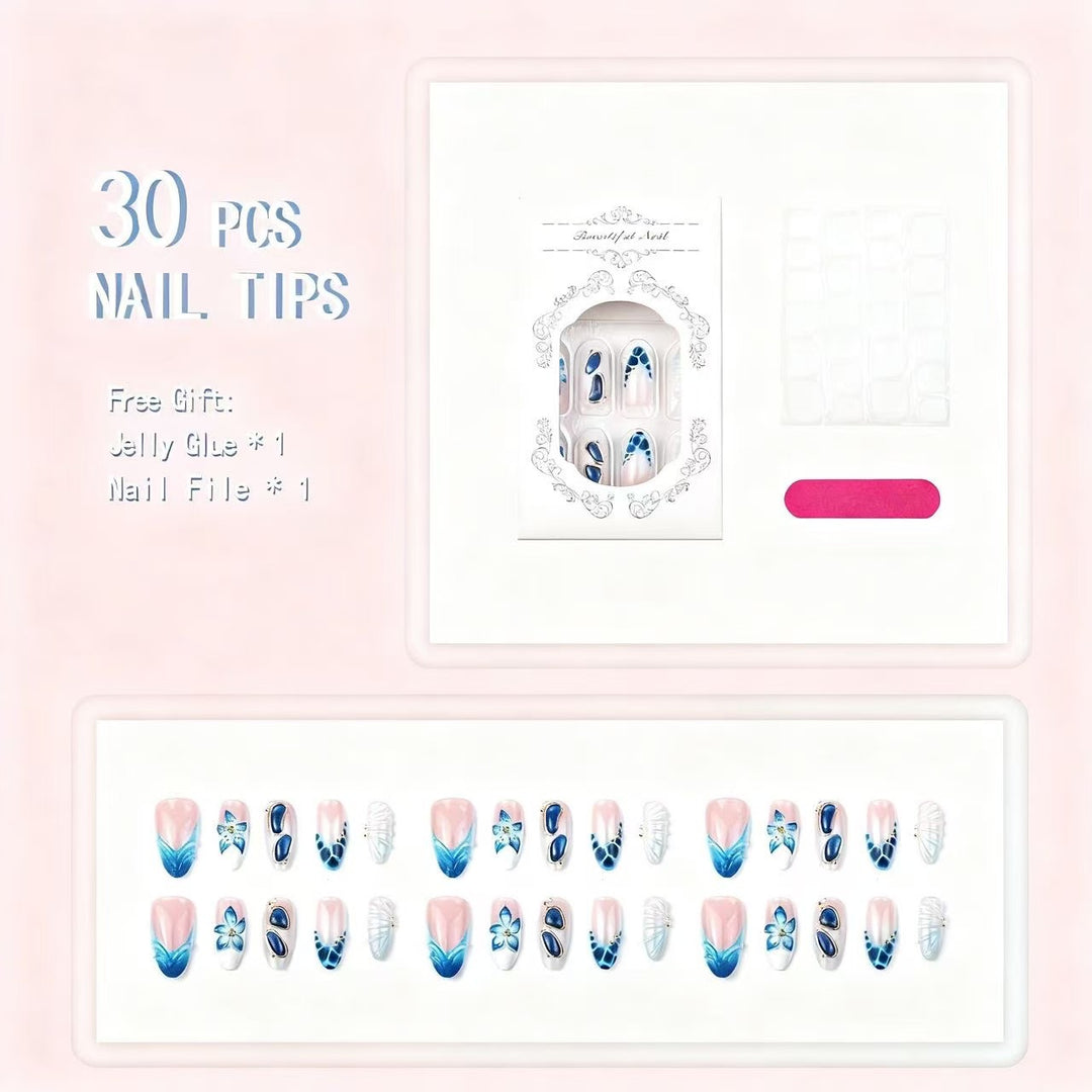 Artistic Press-On Nail Tips Set with Floral and Geometric Patterns Bowlift