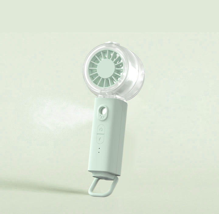 Cooling portable rechargeable handheld misting fan with foldable loop and adjustable multi-speed control Bowlift