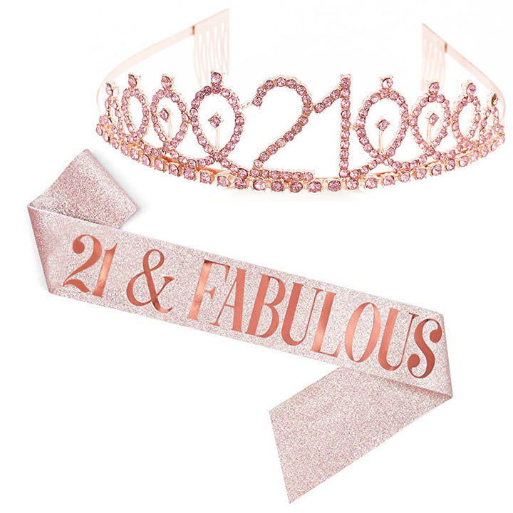 Girl Glittering Birthday Crown and Sash Set Bowlift