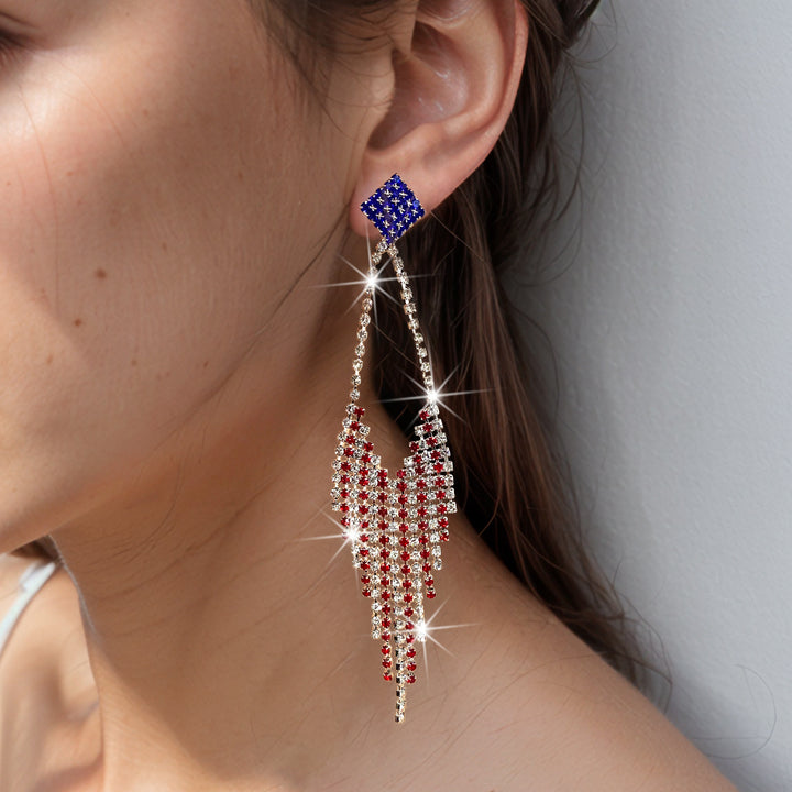 Women nano sparkling statement earrings with long rhinestone tassels Bowlift