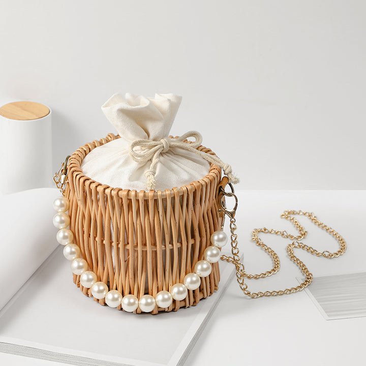 Women's basket bag with pearl decoration Bowlift
