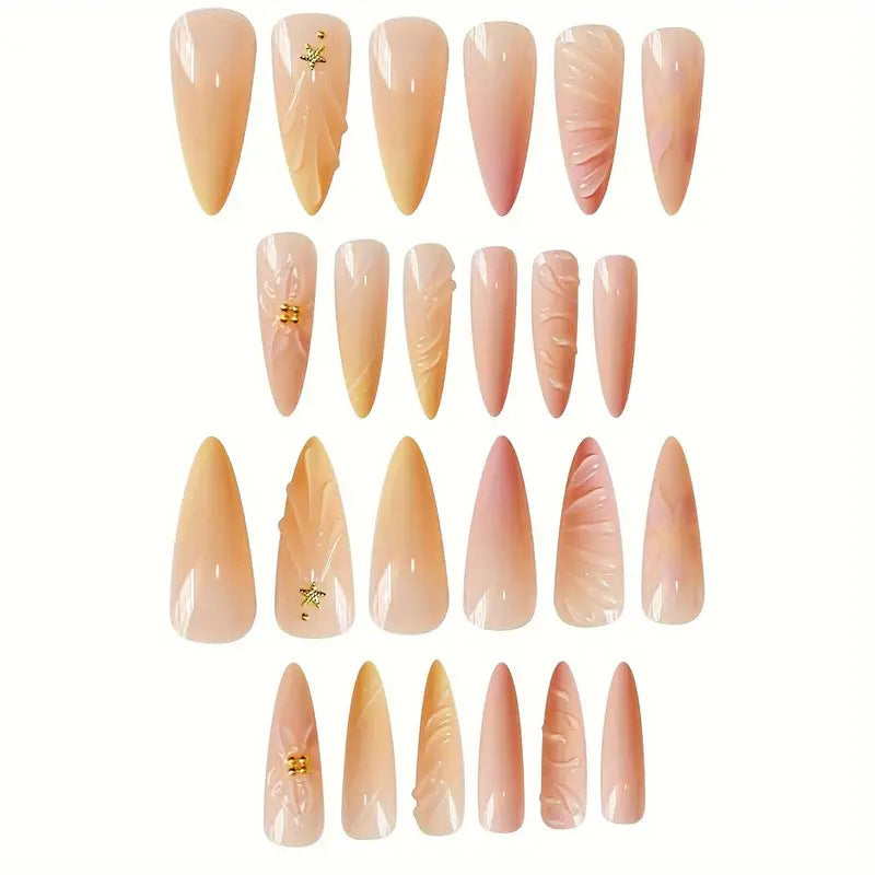 Artistic Press-On Nail Set with Floral Design Bowlift