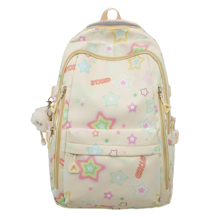 Backpack with Colorful Star Motif and Multifunctional Compartments Bowlift