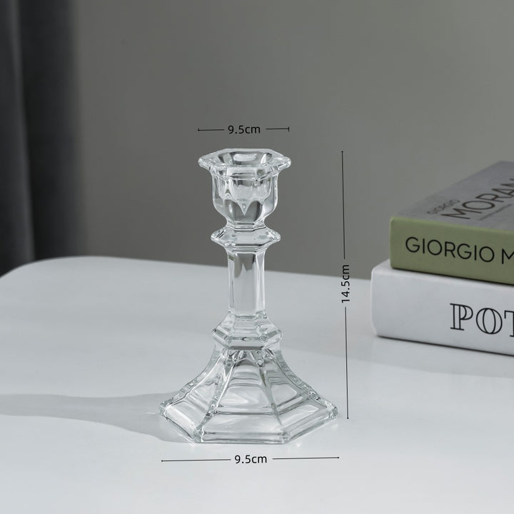 Pressed Crystal-Style Ribbed Glass Taper Candle Holder Bowlift