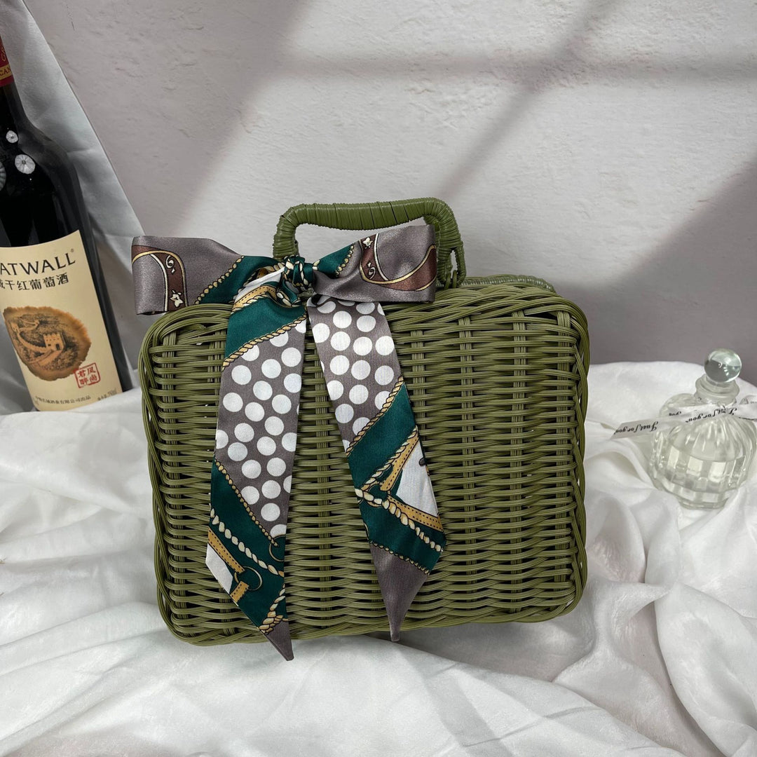 Women's braided handbag with decorative silk ribbon Bowlift