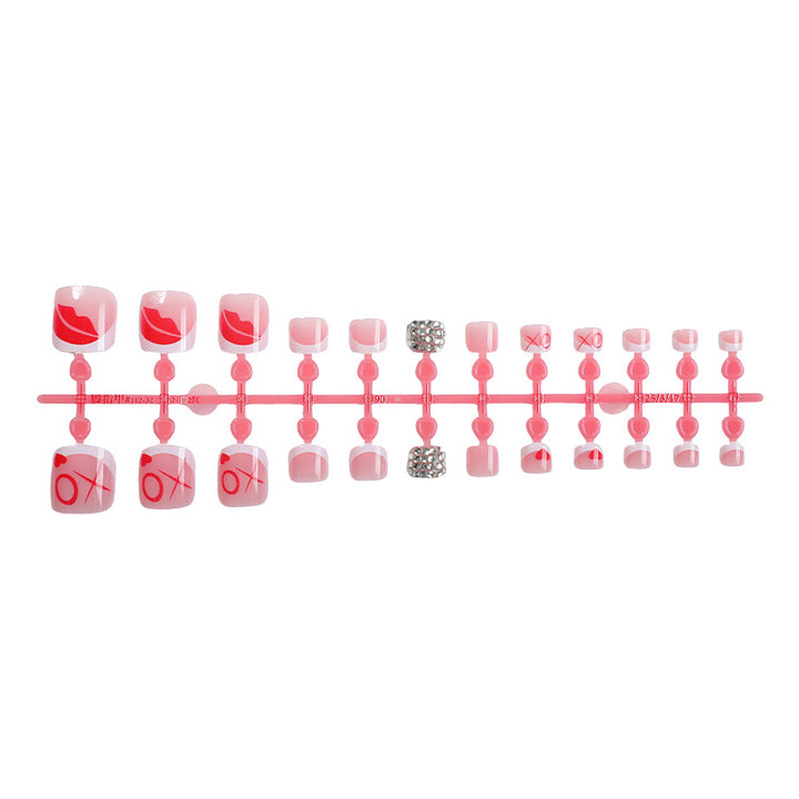 Decorative Press-On Nail Art Set with Kiss and Heart Designs Bowlift