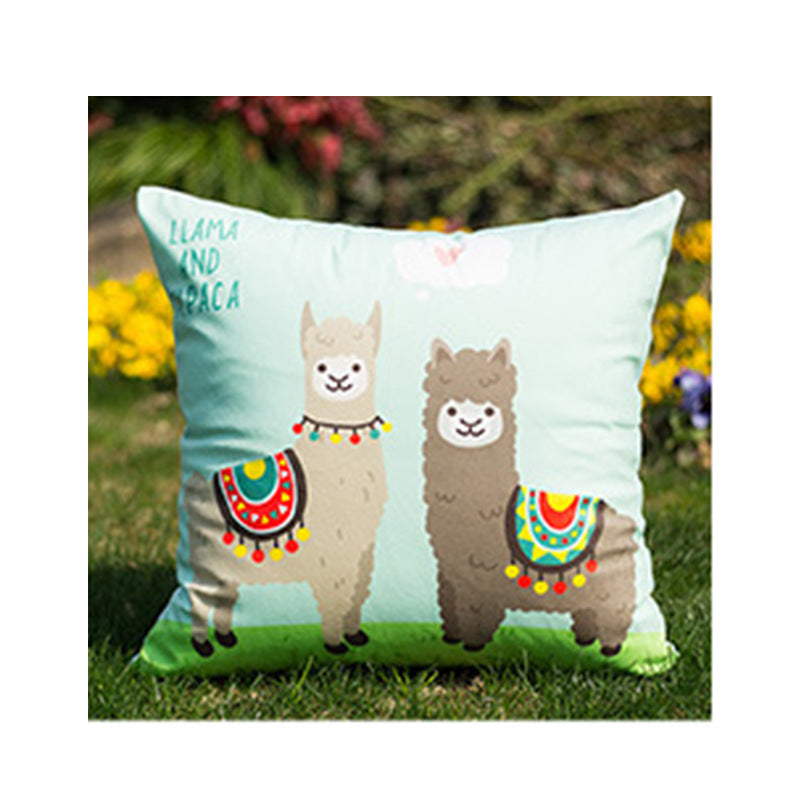 Whimsical Alpaca and Cactus Decorative Pillow