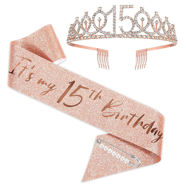 Women Crystal-Embellished Birthday Crown with Personalized Sash Bowlift