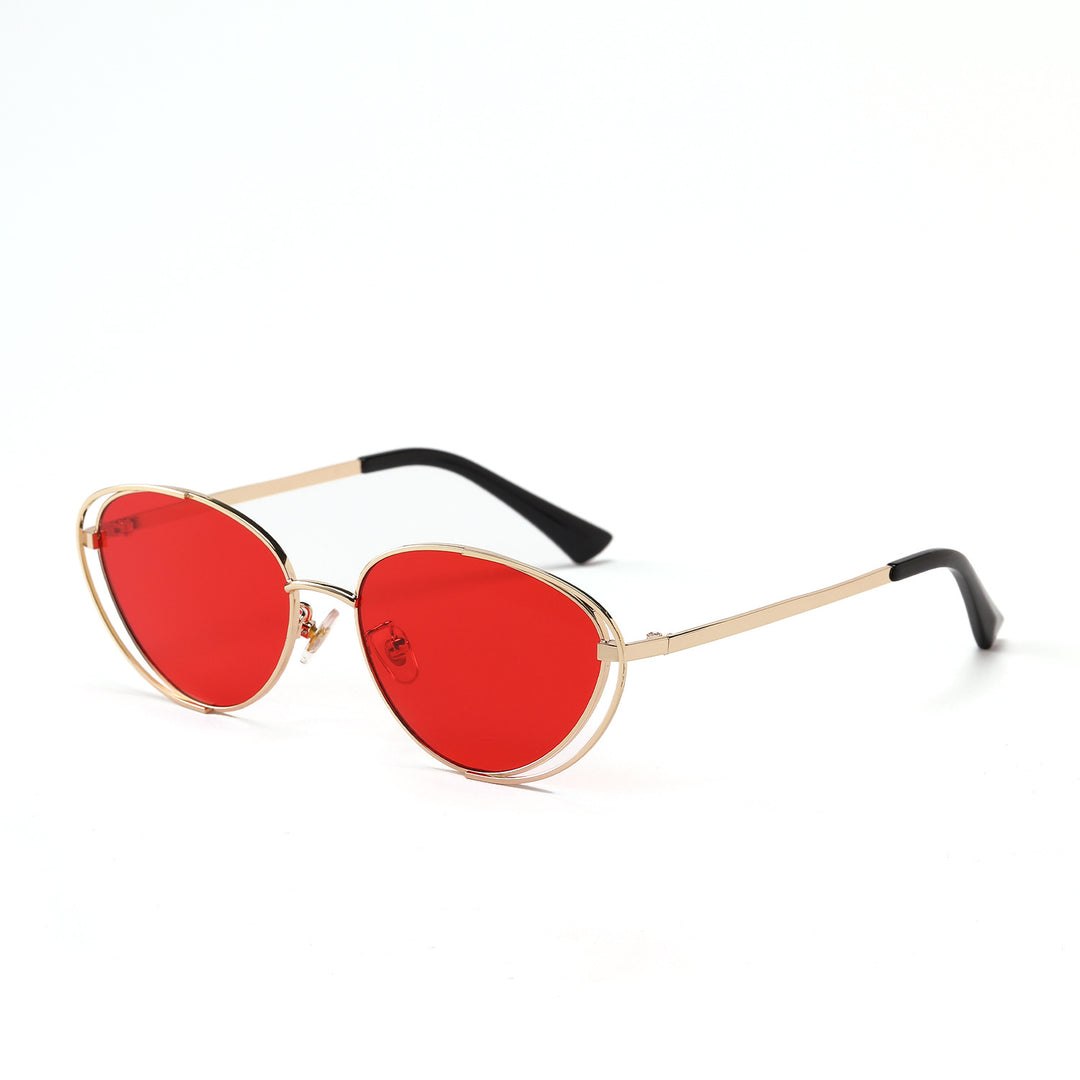 Ladies geometric sunglasses with red lenses and elegant metal frame Bowlift