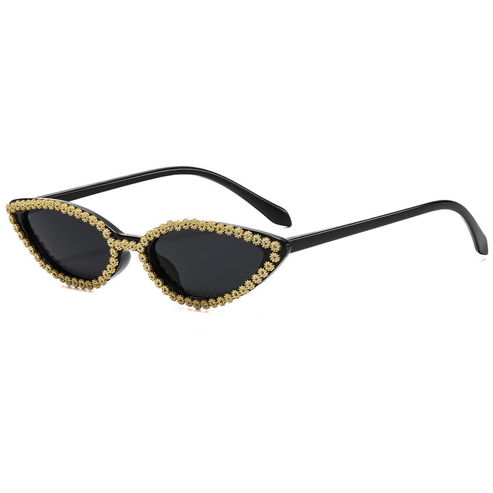 Women's Cat-Eye Sunglasses with Sparkling Flower Decoration Bowlift