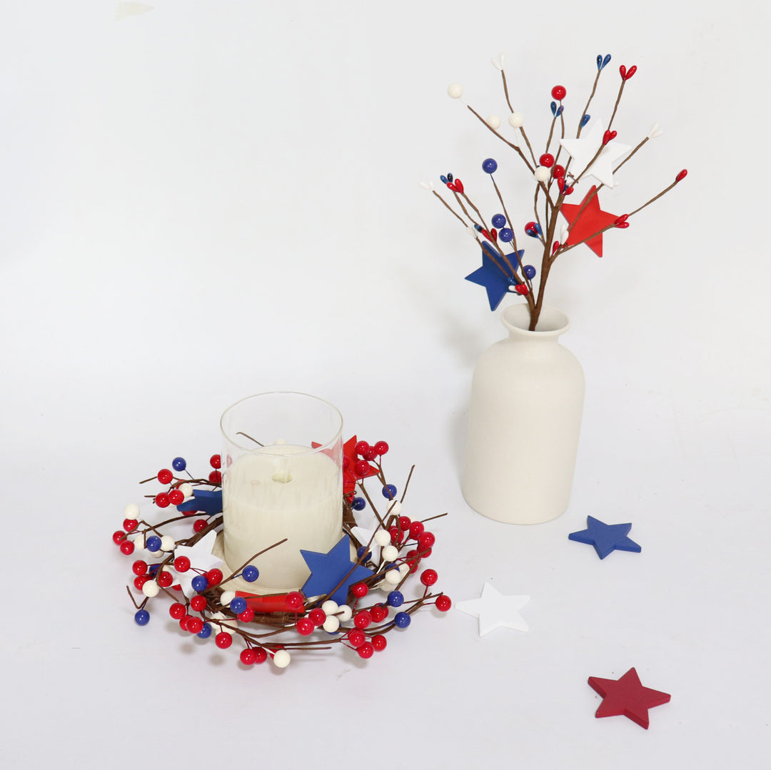 Unisex decorative door wreath with wooden stars and berry branches Bowlift