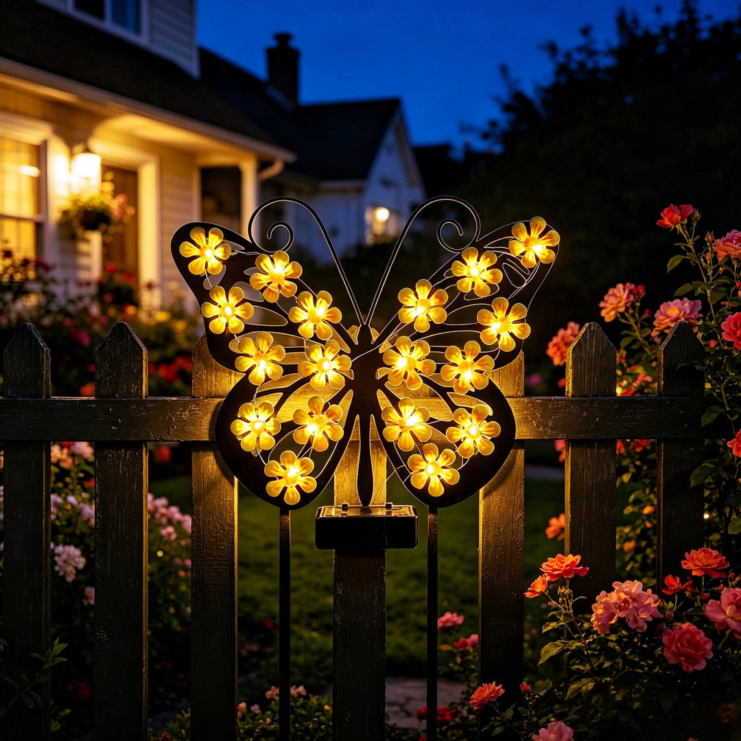 Decorative LED Butterfly Wall Light With Floral Micro-LED Accents And Battery-Powered Control Bowlift