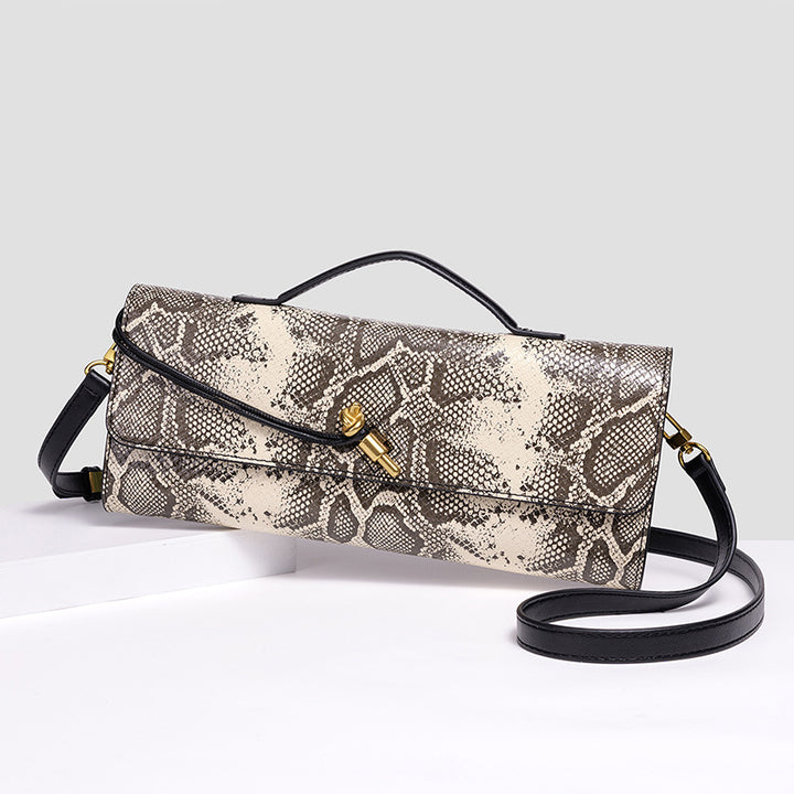 Embossed Snake Print Evening Clutch Bowlift