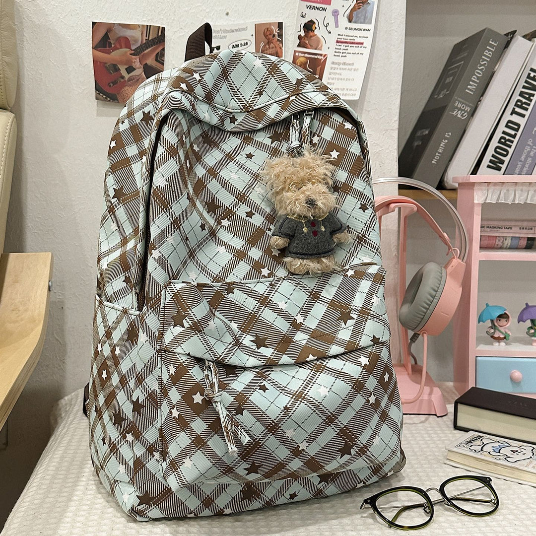 Backpack with Fashionable Check Pattern and Practical Compartments Bowlift