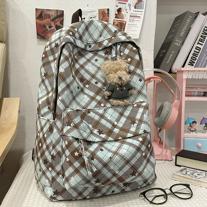 Backpack with Fashionable Check Pattern and Practical Compartments Bowlift