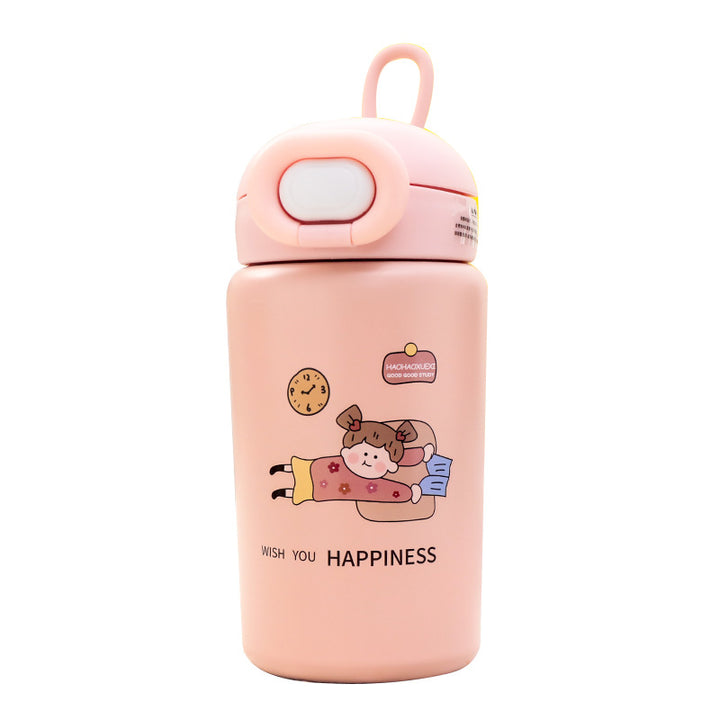 Ladies Insulated Water Bottle with Practical Push-Button Lid and Animal Motif Bowlift