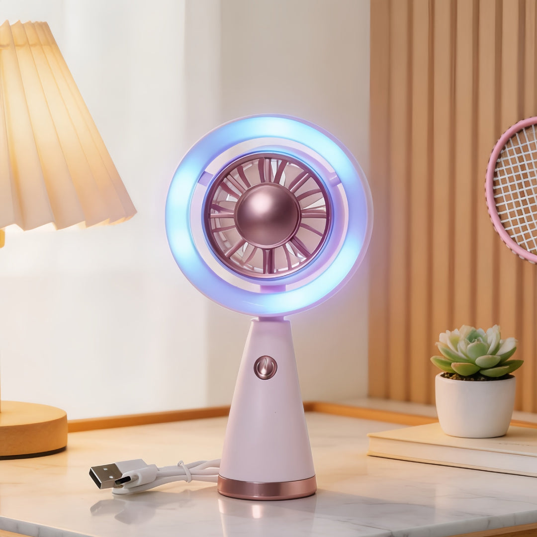 Women Portable Mini Air Fan with LED Lighting and Flexible Design Bowlift