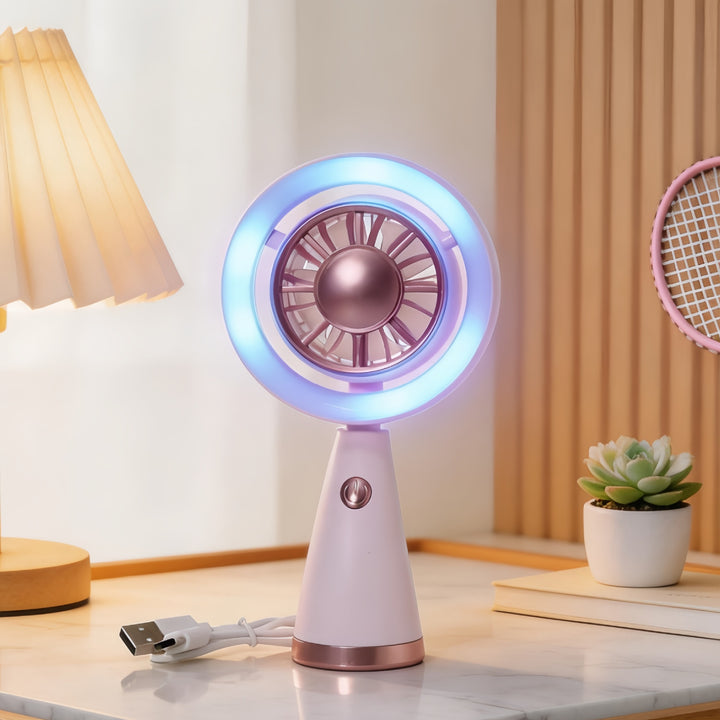 Women Portable Mini Air Fan with LED Lighting and Flexible Design Bowlift