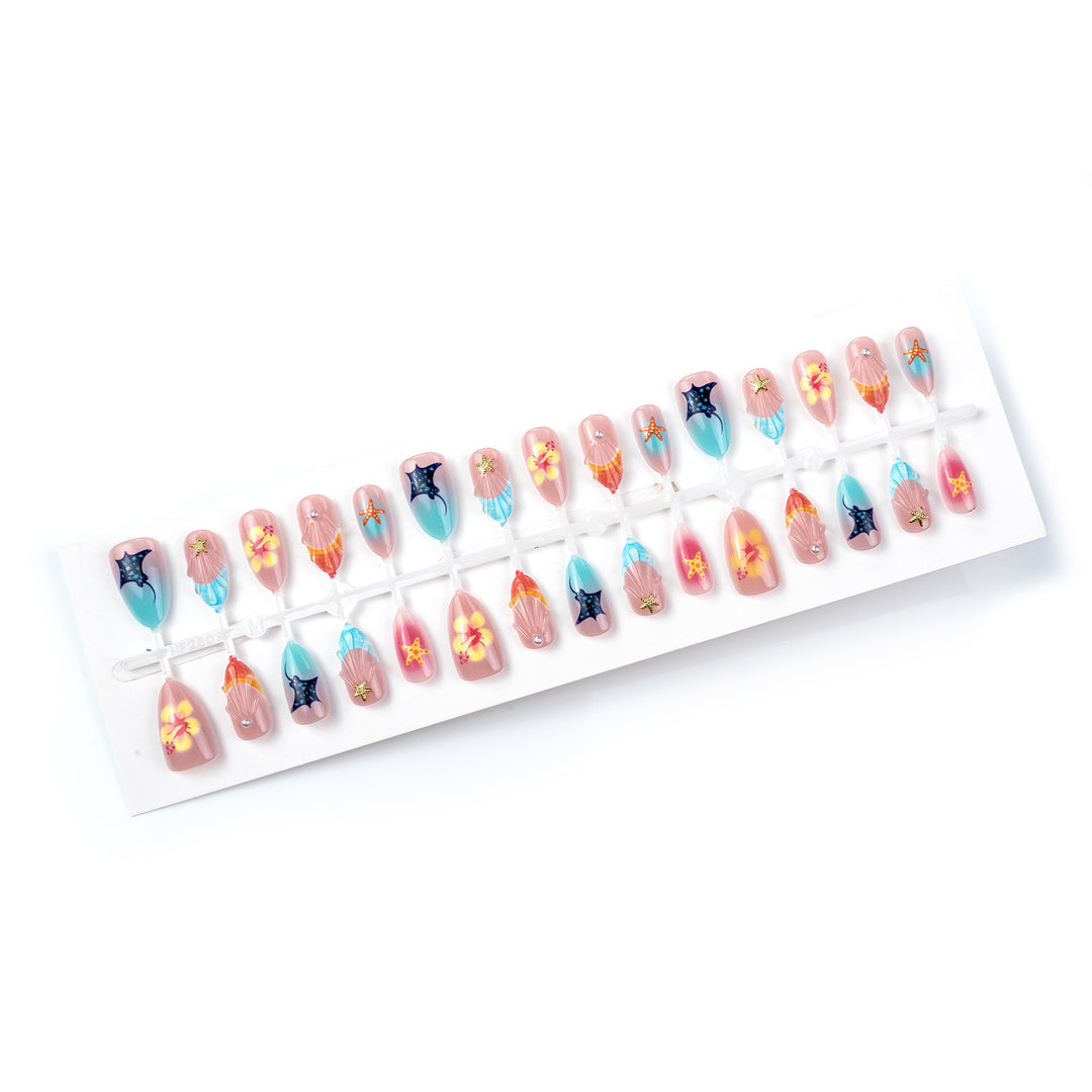 Artistic Ocean-Inspired Press-On Nail Art Set Bowlift