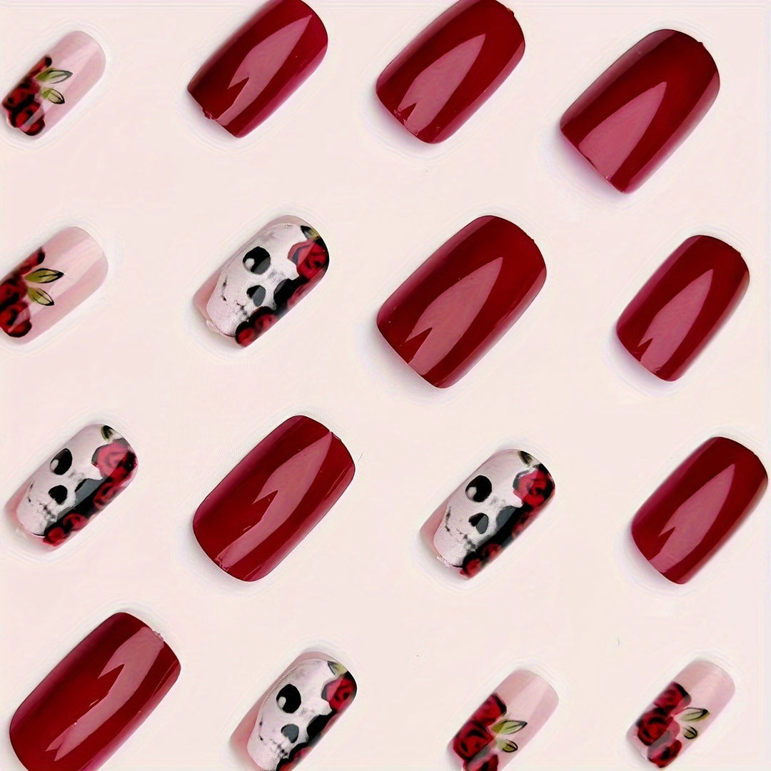 Artificial nails with skull and rose design Bowlift