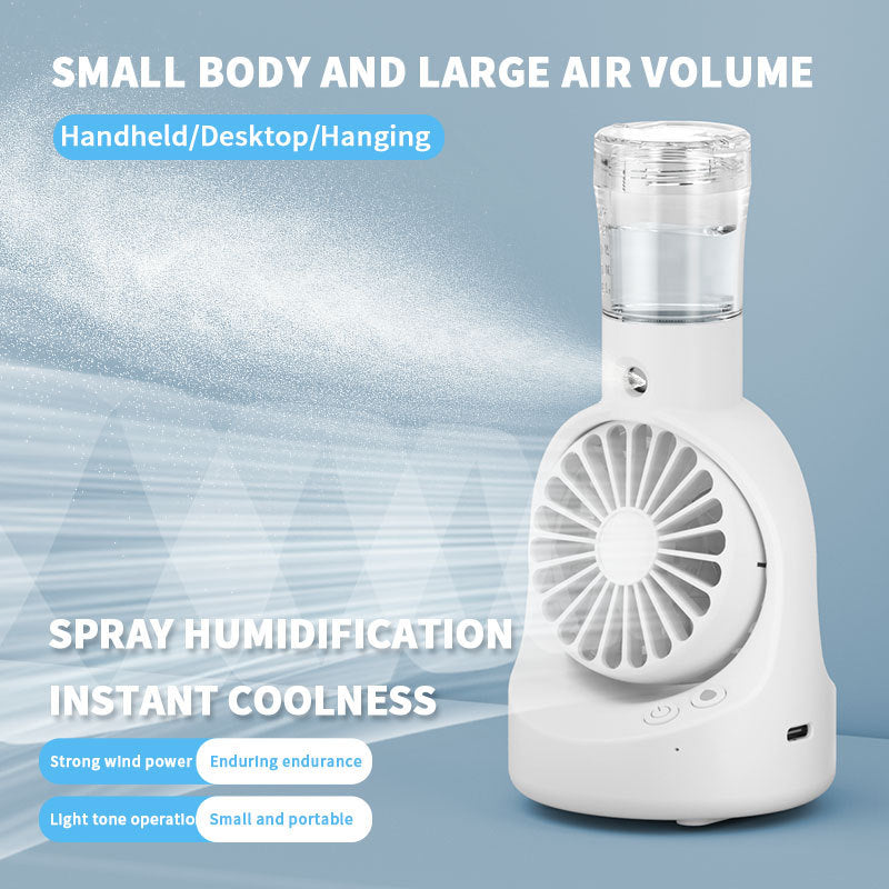 Cooling portable misting handheld fan with detachable water reservoir and adjustable-angle stand Bowlift
