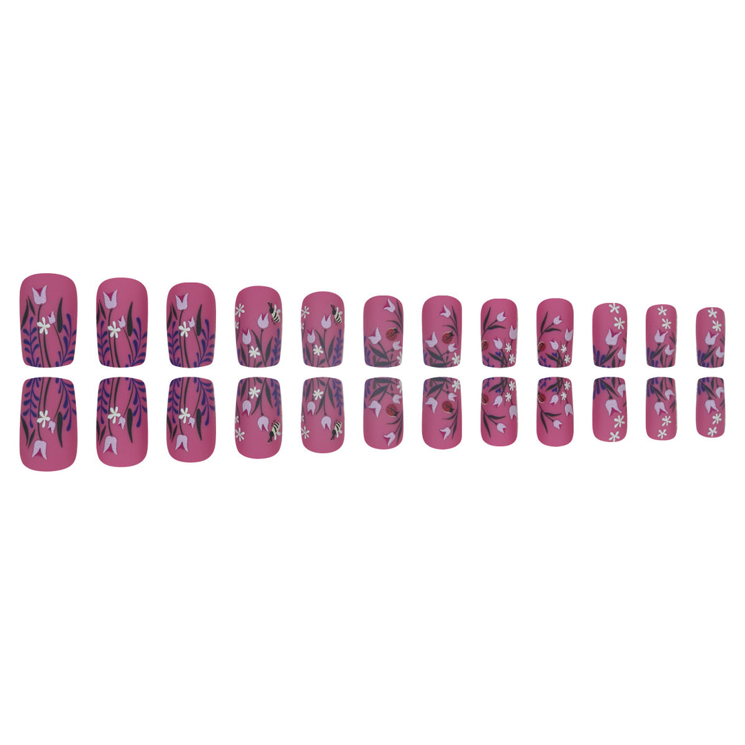 Floral-Design Matte Press-On Nails Bowlift