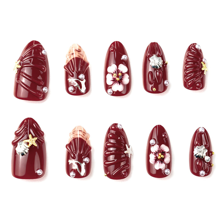 Premium artificial nails with floral and maritime motifs Bowlift