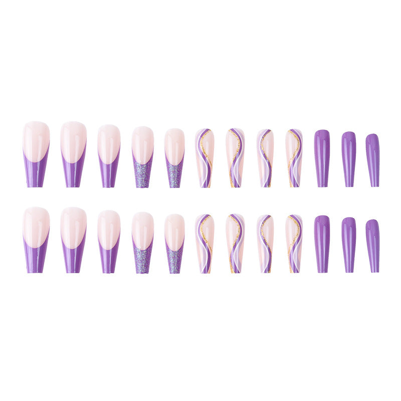 Glamorous French Tip Stiletto Press-On Nails Decorated with Glitter and Gold Accents Bowlift