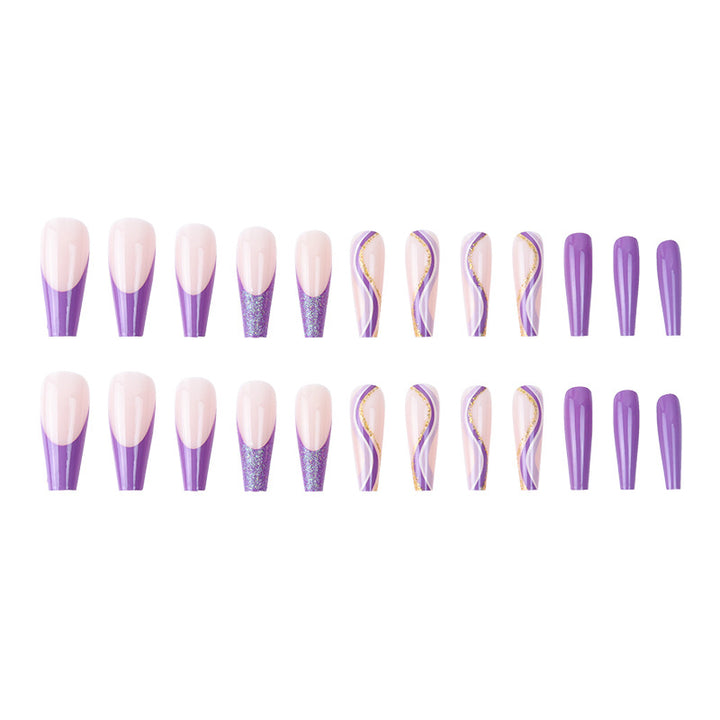Glamorous French Tip Stiletto Press-On Nails Decorated with Glitter and Gold Accents Bowlift