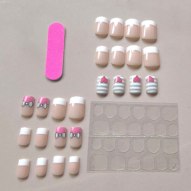 Artificial nails with playful heart and bow pattern Bowlift