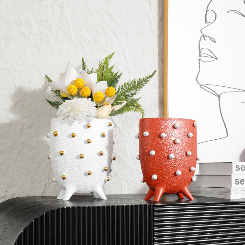 Decorative Planter with Textured Finish and Gold Accents