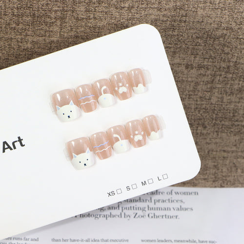 Cat-Themed Press-On Nail Art Bowlift