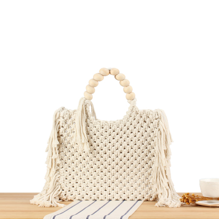 Hand-knotted tote bag with decorative fringes Bowlift