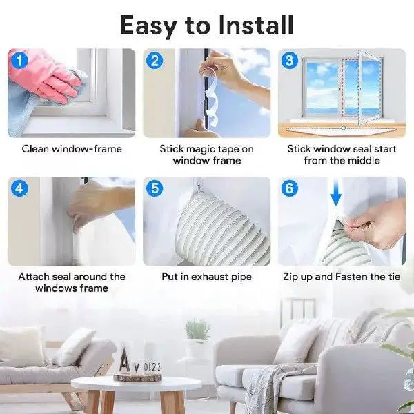 Unisex One Size Adjustable Window Ventilation Adapter Kit for Portable Air Conditioners with Zipper Fabric Panel and Hook and Loop Tape Bowlift