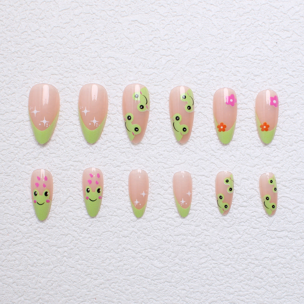 Artificial nail set with creative frog designs and playful accents Bowlift