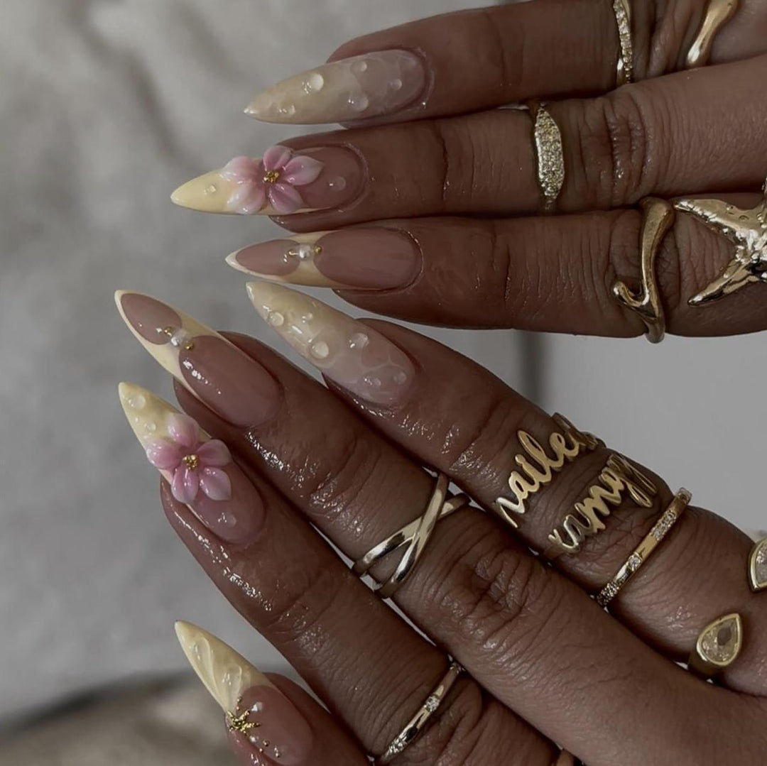 Artistic Floral Stiletto Nail Enhancements Bowlift