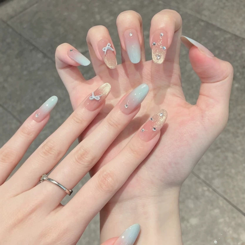 Premium Decorative Press-On Nail Set with Rhinestone Embellishments Bowlift
