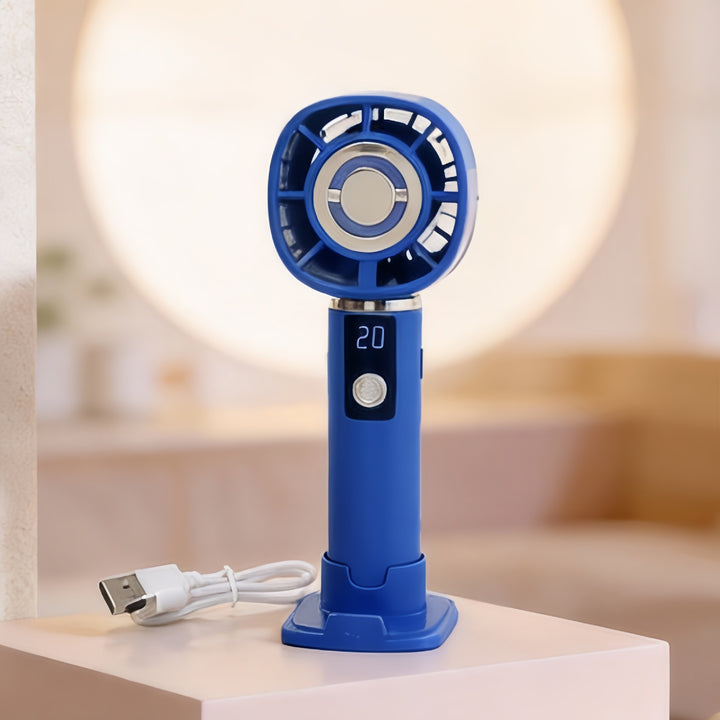 Women's Portable Hand Fan with LCD Temperature Display and USB Charging Function Bowlift