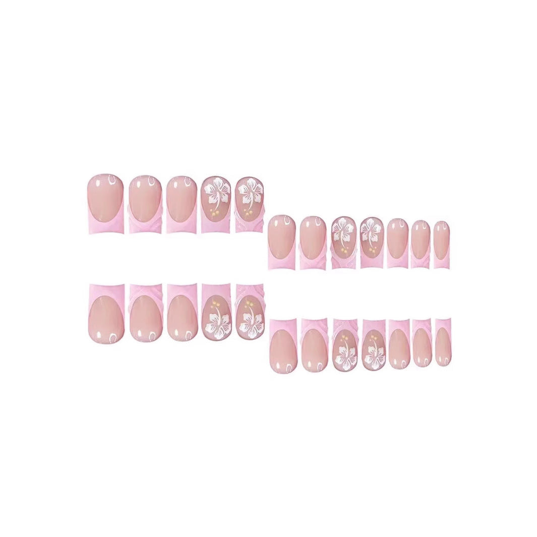 Decorative Floral Acrylic Press-On Nail Extensions Bowlift