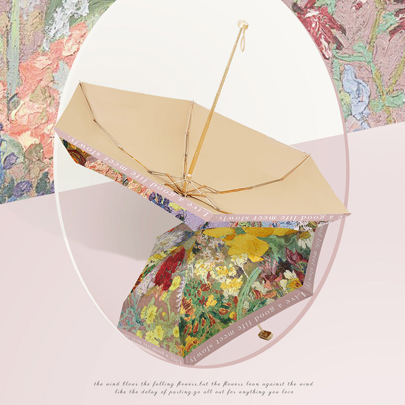 Ladies elegant folding umbrella with floral art design Bowlift