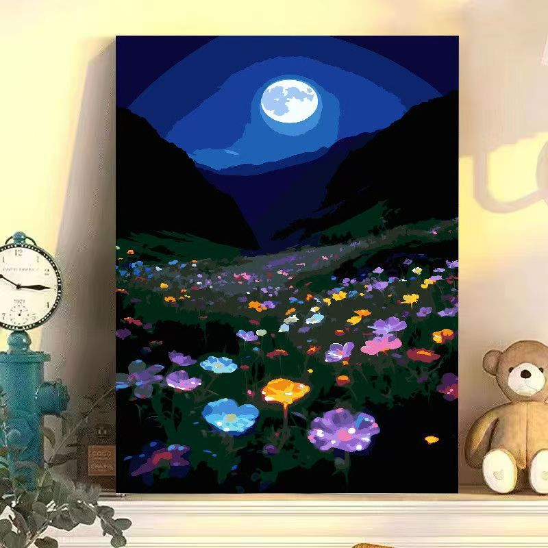 Nighttime Floral Landscape Canvas Art Bowlift