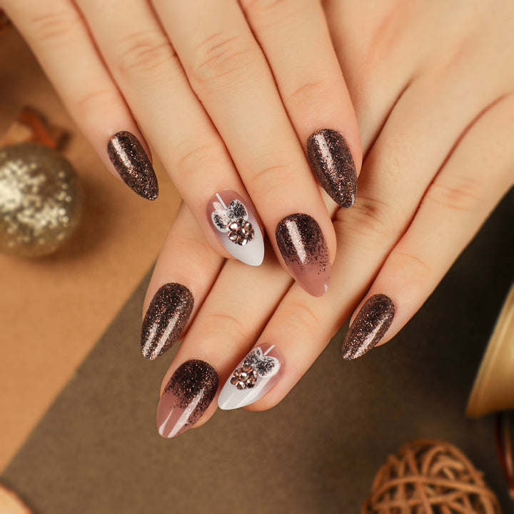 Artful Nail Extensions with Glitter and Rhinestone Embellishments Bowlift