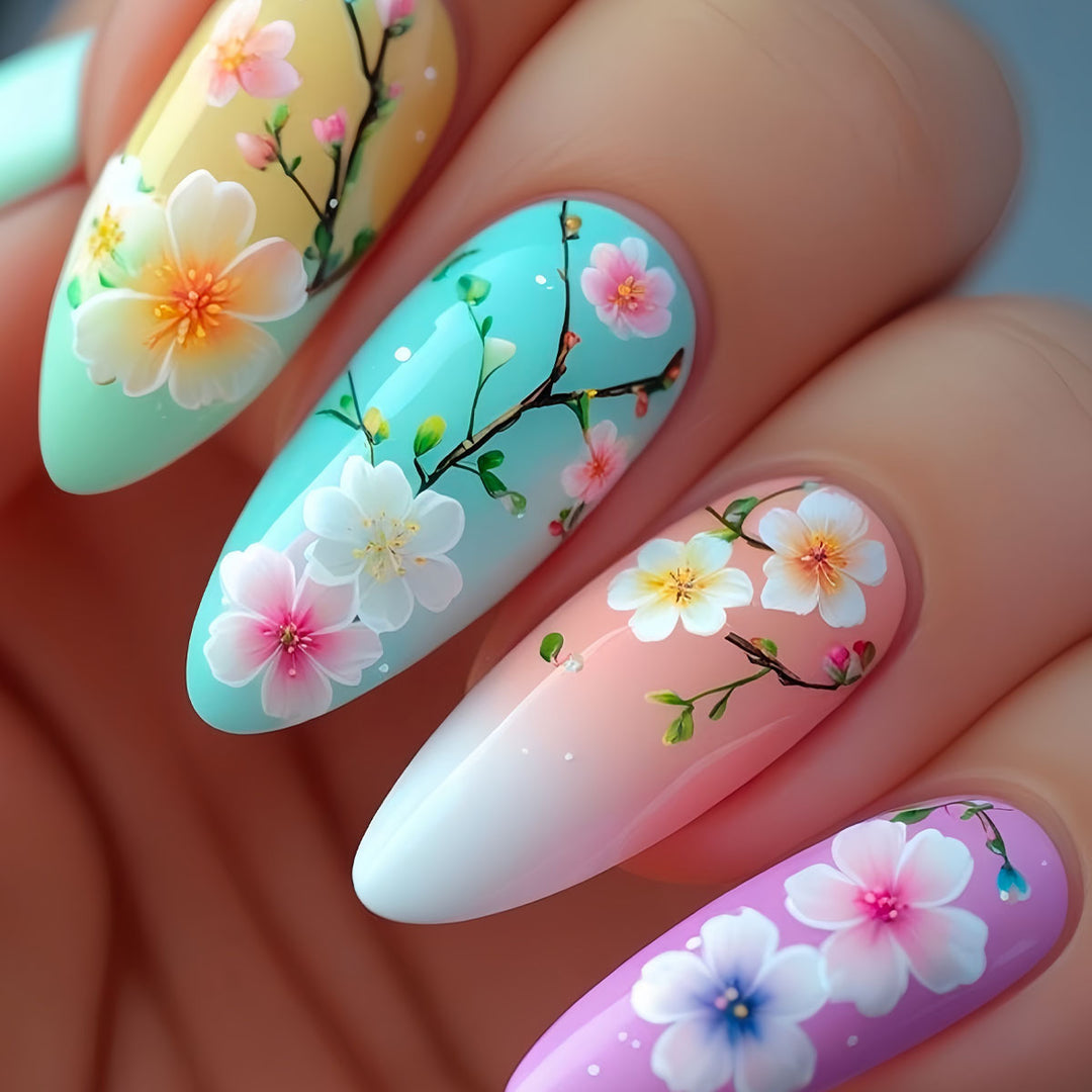 Artistic Floral Press-On Nail Art Extensions Bowlift