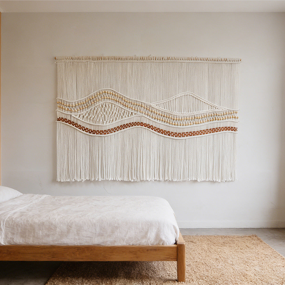 Artistic macramé wall hanging with elegant wave patterns