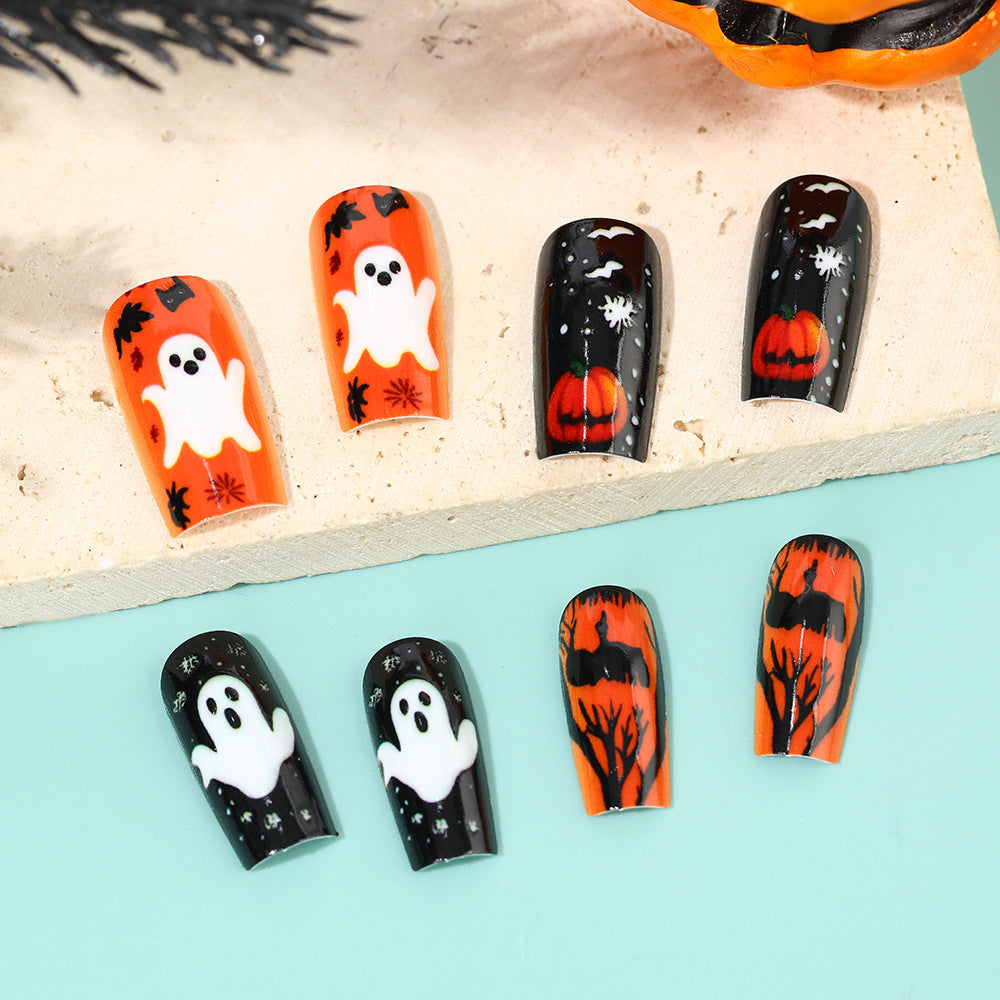 Creative Halloween Art Nails with Ghost and Pumpkin Design Bowlift