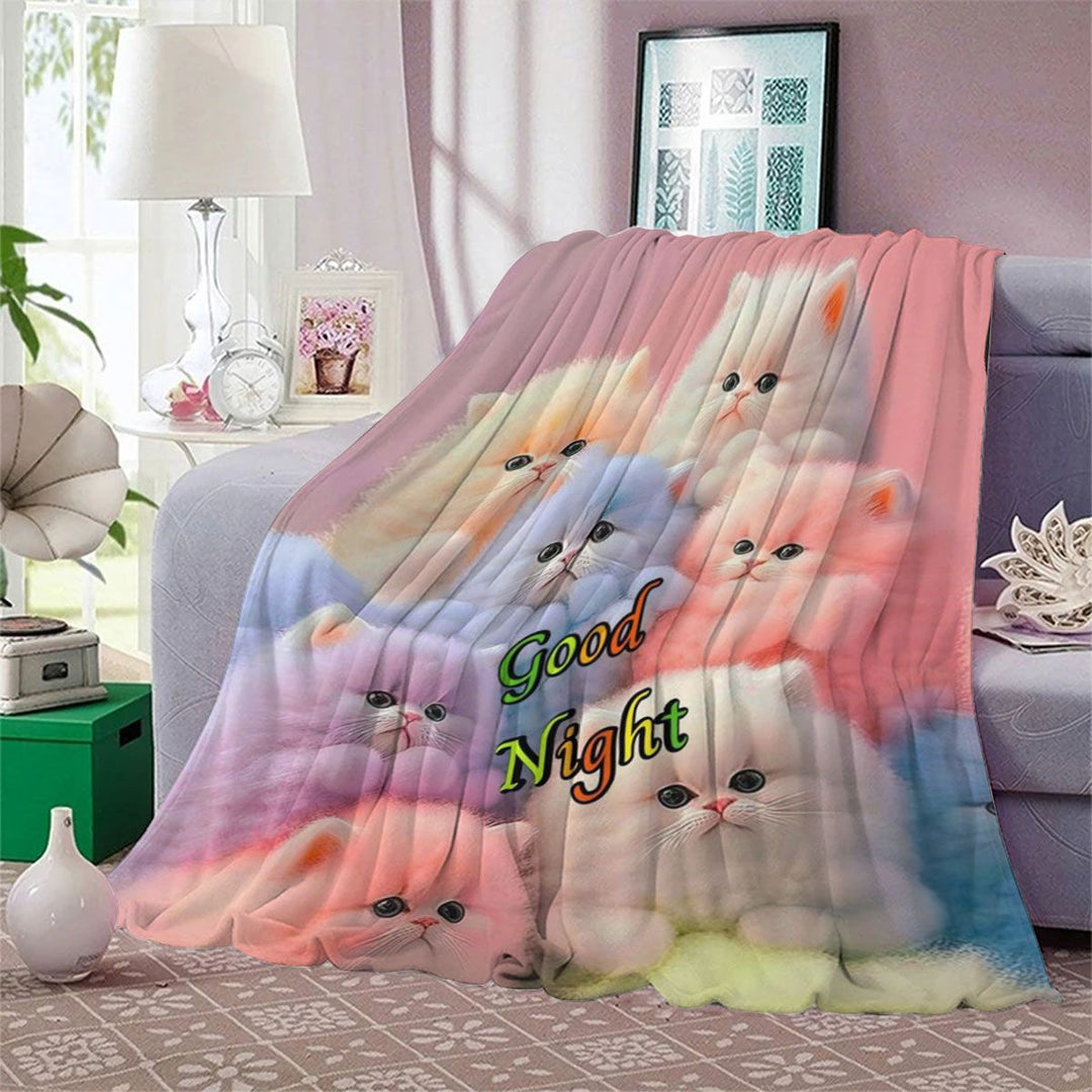 Plush Cat-Themed Fleece Blanket